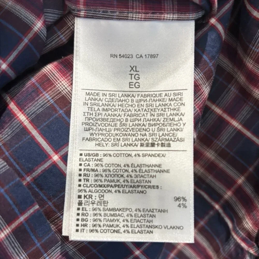 Banana Republic Western Plaid Shirt Red Blue Slim‎ Fit XL